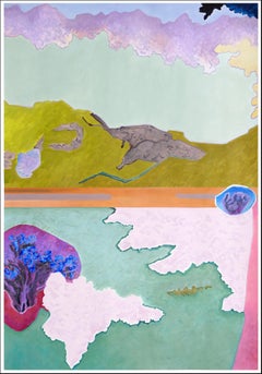 Trapped in Shimmering Blue, Surreal Landscape, Fauvist Northern Lights on Paper