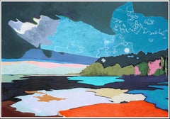 Waiting for the North Star, Horizontal Landscape, Fauvist Northern Lights, Paper