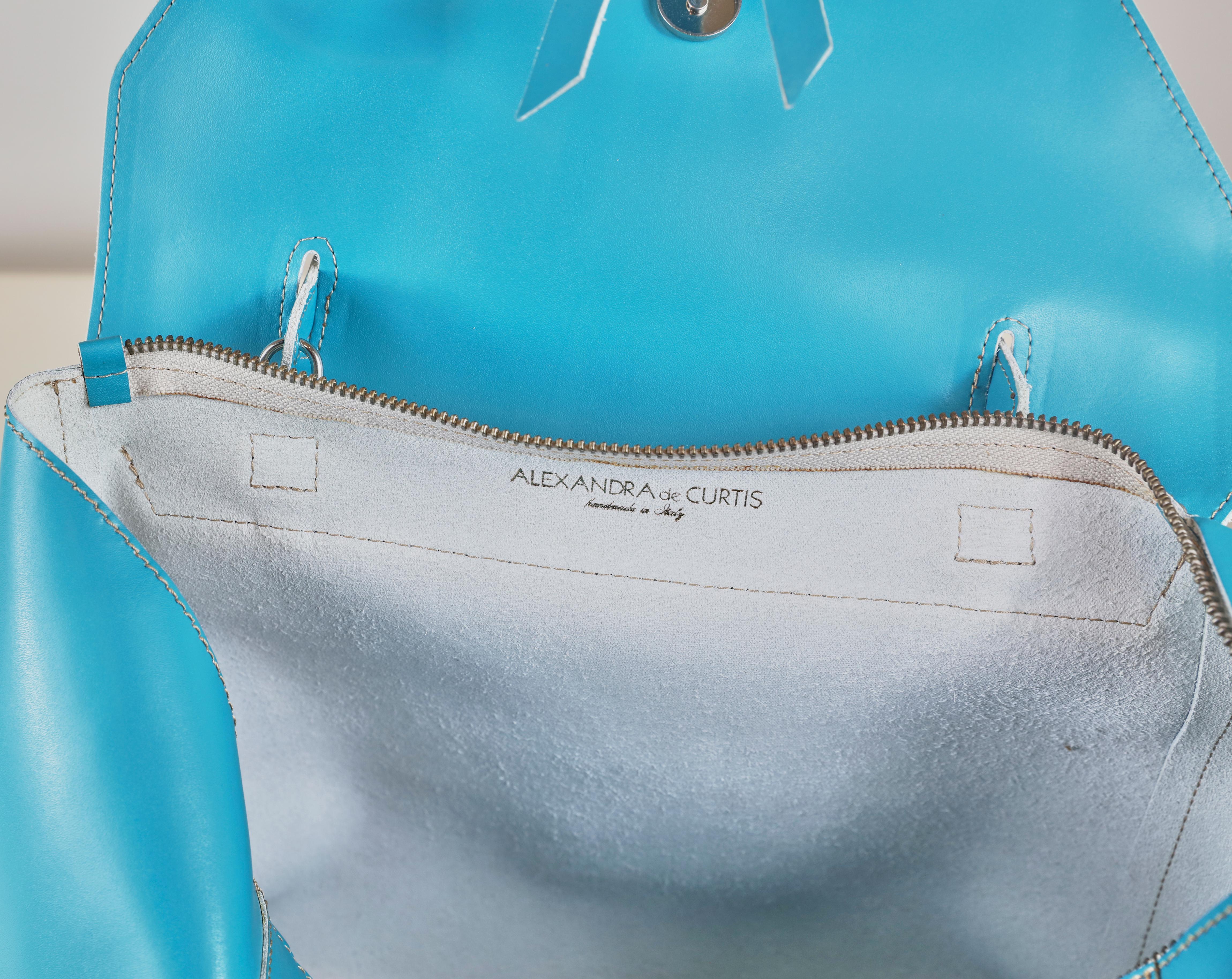 Alexandra DeCurtis Turquoise/Aqua, Leather, Calf Skin Satchel Bag In New Condition In Bridgehampton, NY