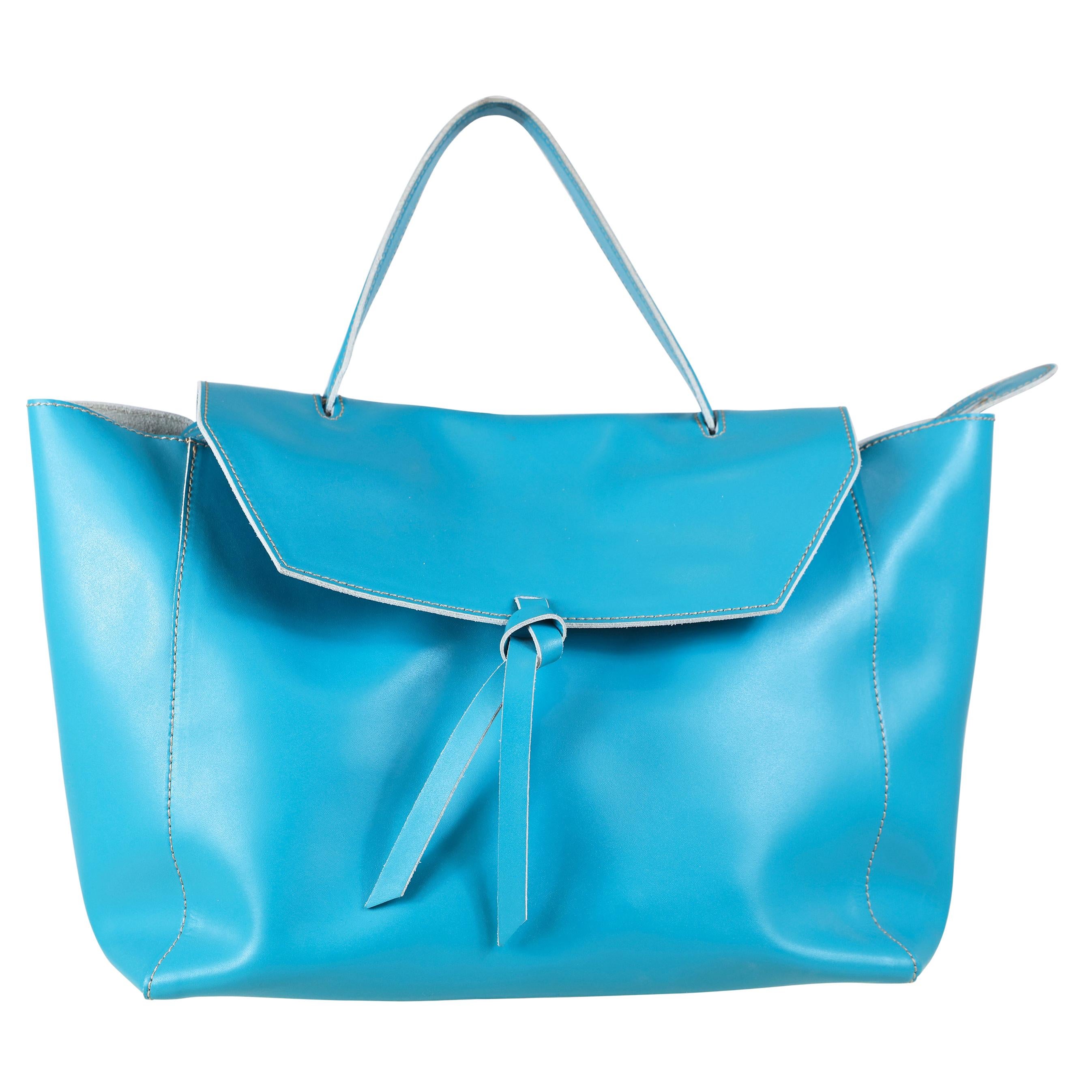 Alexandra DeCurtis Turquoise/Aqua, Leather, Calf Skin Satchel Bag