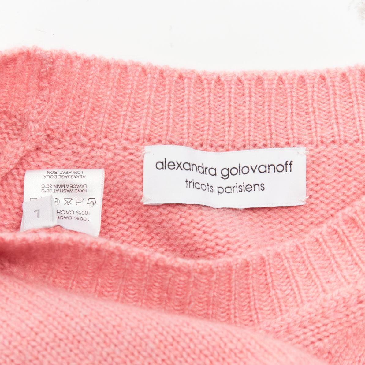 ALEXANDRA GOLOVANOFF Tricot Parisiens Pull à manches longues rose 100 % cachemire L en vente 3