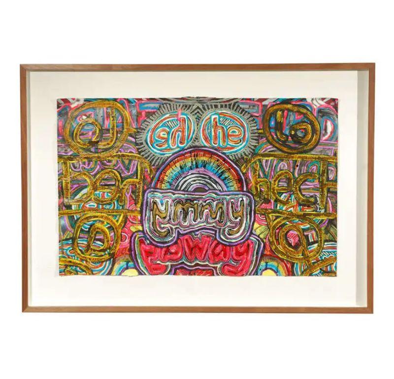 Une peinture contemporaine signée, colorée et mixte intitulée "body (my way)" d'Alexandra Grant (née en 1973), artiste notable et cotée à Los Angeles.  Encadré.

Grant a beaucoup exposé dans des galeries telles que Honor Fraser Gallery, Los Angeles