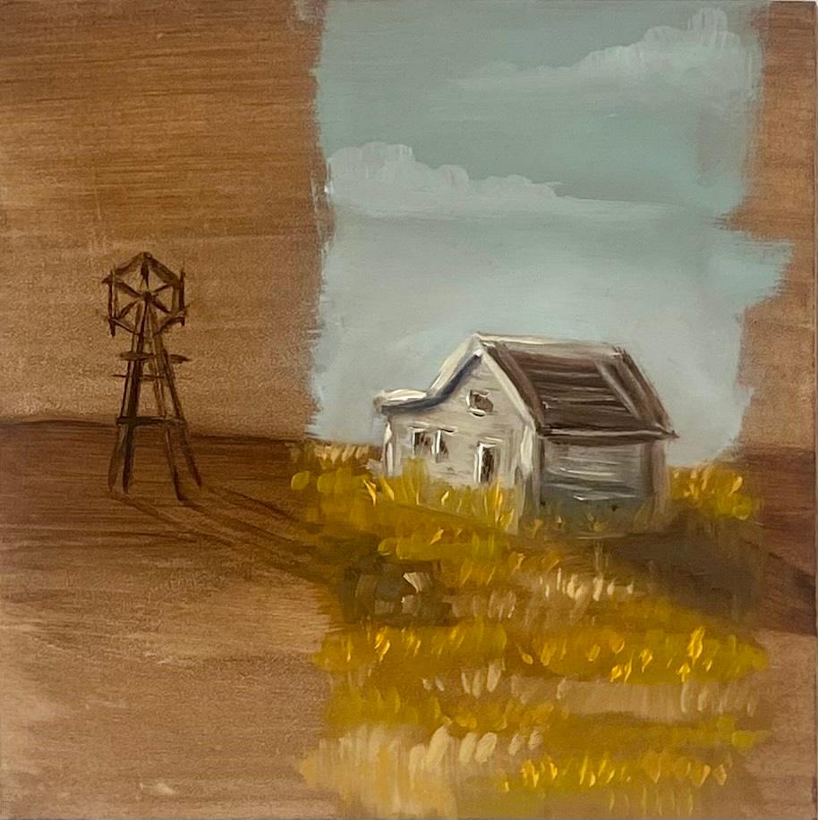 "Homestead" (2023) di Alexandra Hansen, dipinto a olio originale di un paesaggio