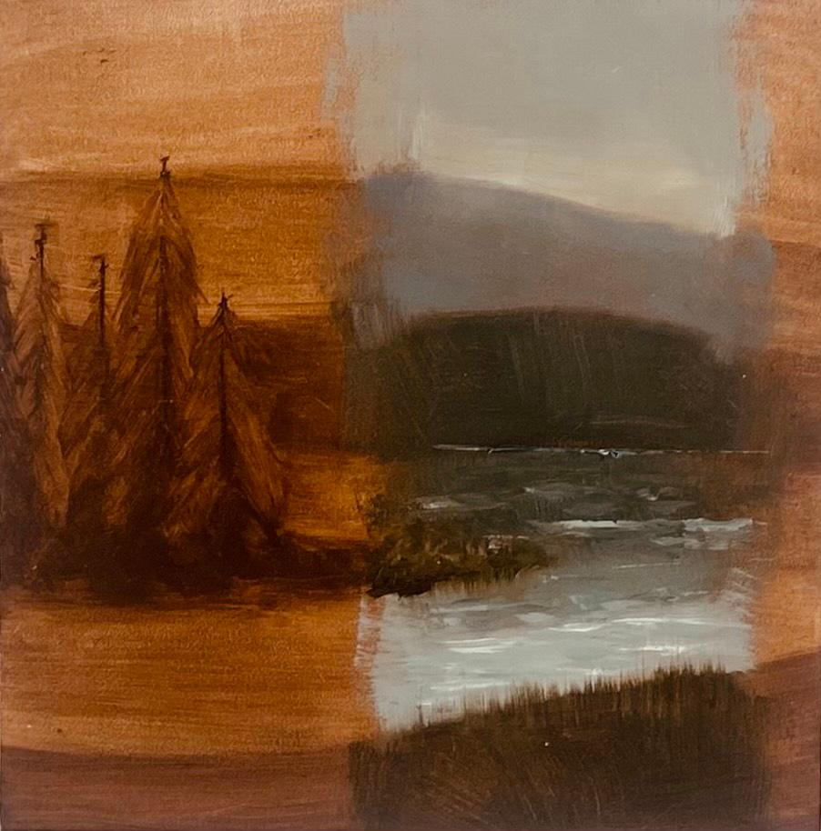 "Fuga dalla montagna" (2023) di Alexandra Hansen, dipinto a olio originale di paesaggio