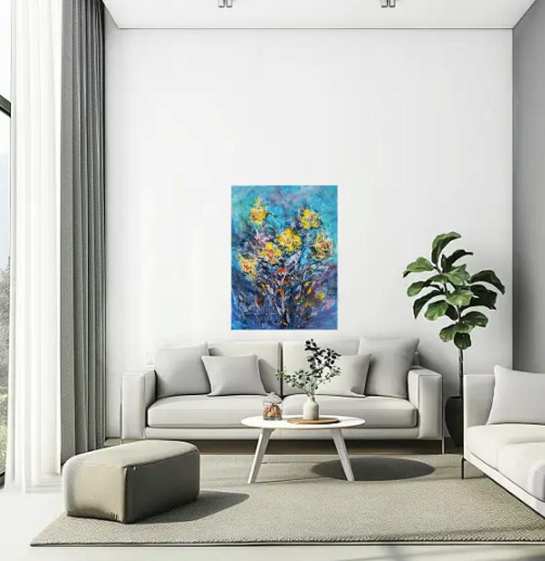 « Un moment de lumière » - Bleu Still-Life Painting par Alexandra Laskina