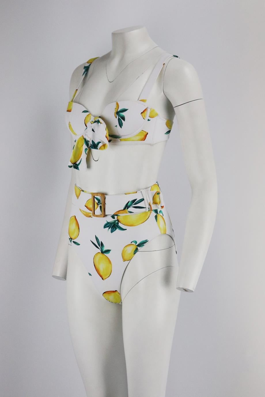 Alexandra Miro printed stretch bikini. Made from yellow and white lemon-printed polyamide-blend in a high-rise silhouette. Yellow and white. Hook fastening at back. 82% Polyamide, 18% elastane. Size: Small (UK 8, US 4, FR 36, IT 40)