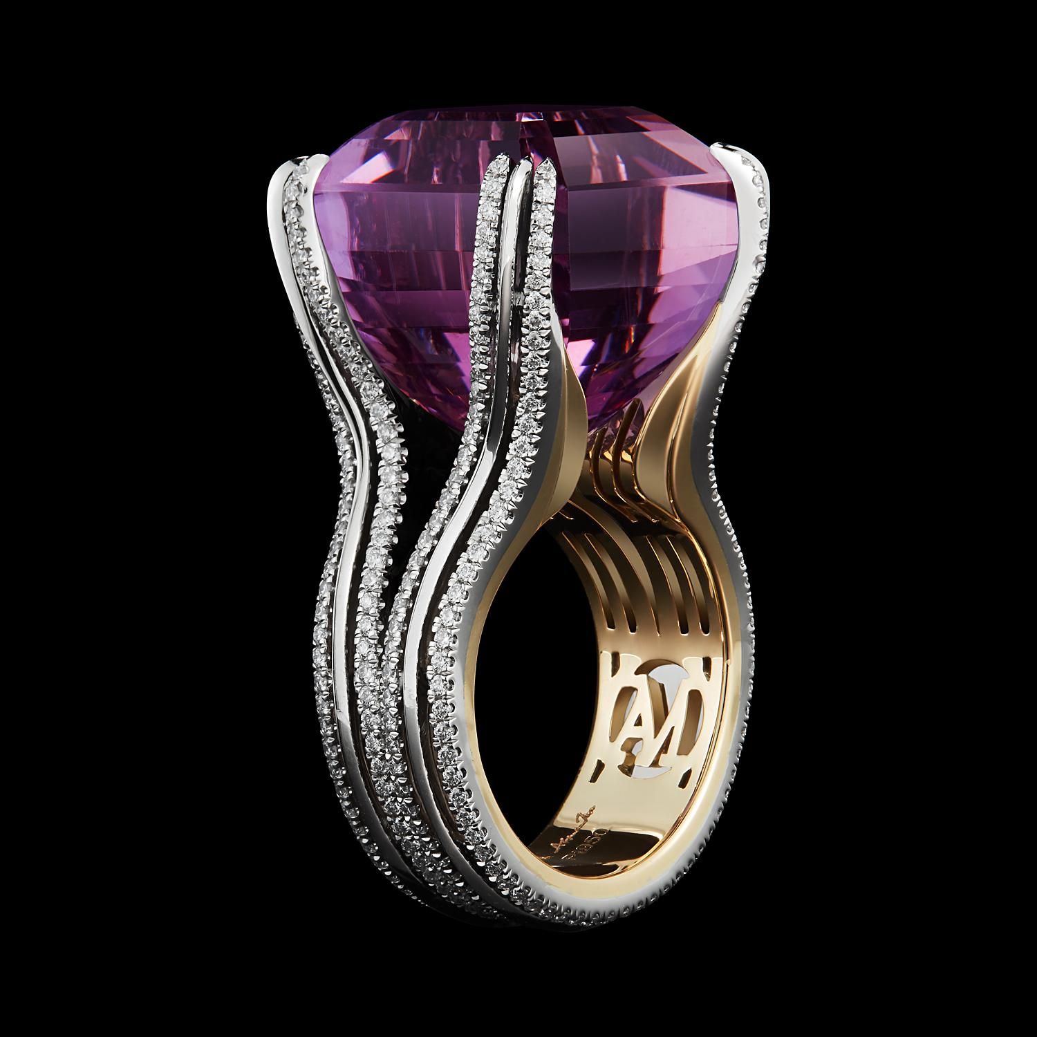 *Please contact us for more information on this piece or on creating your own Alexandra Mor custom Design. 

This One-of-A-Kind Alexandra Mor ring featuring a 33.5 carat Asscher-cut Amethyst is set with Alexandra Mor's signature details of double