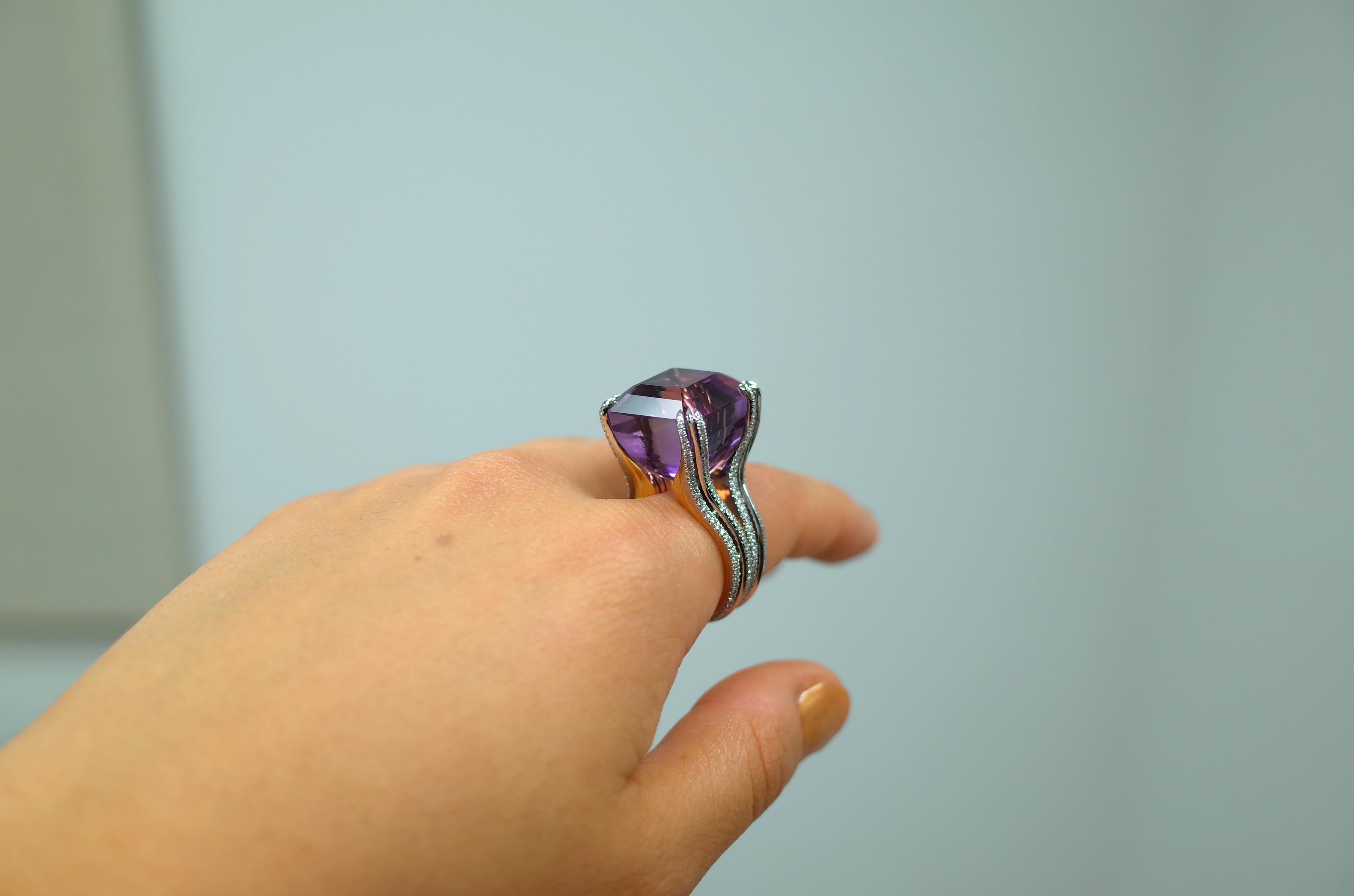 Contemporary One-of-A-Kind  Alexandra Mor Asscher-Cut Amethyst and Diamond Ring  For Sale