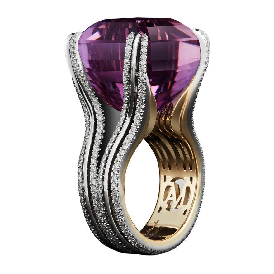 One-of-A-Kind  Alexandra Mor Asscher-Cut Amethyst and Diamond Ring  For Sale