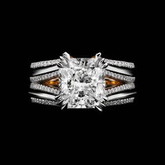 Alexandra Mor Double-Shank Floating Radiant-Cut Diamond Gold Platinum Ring