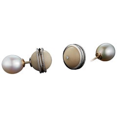 Alexandra Mor Double Sided Tribal Studs with South Sea Pearls and Tagua Seed
