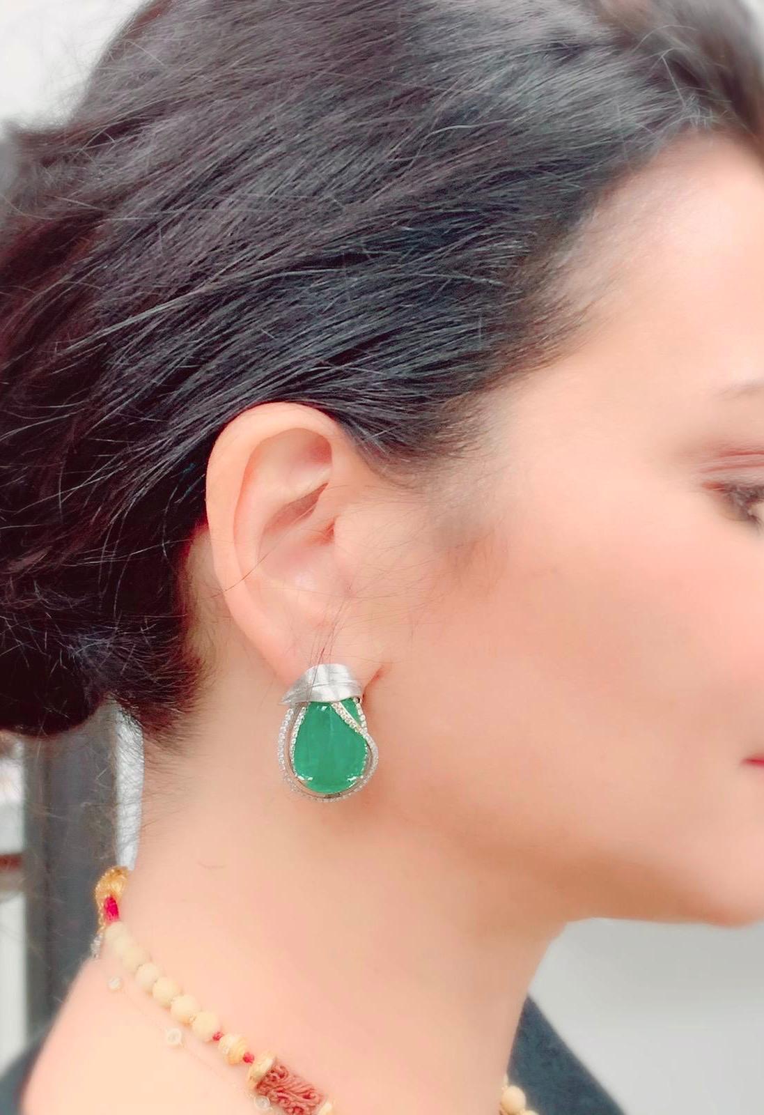 Alexandra Mor Emerald Diamond Flower Earrings For Sale 1