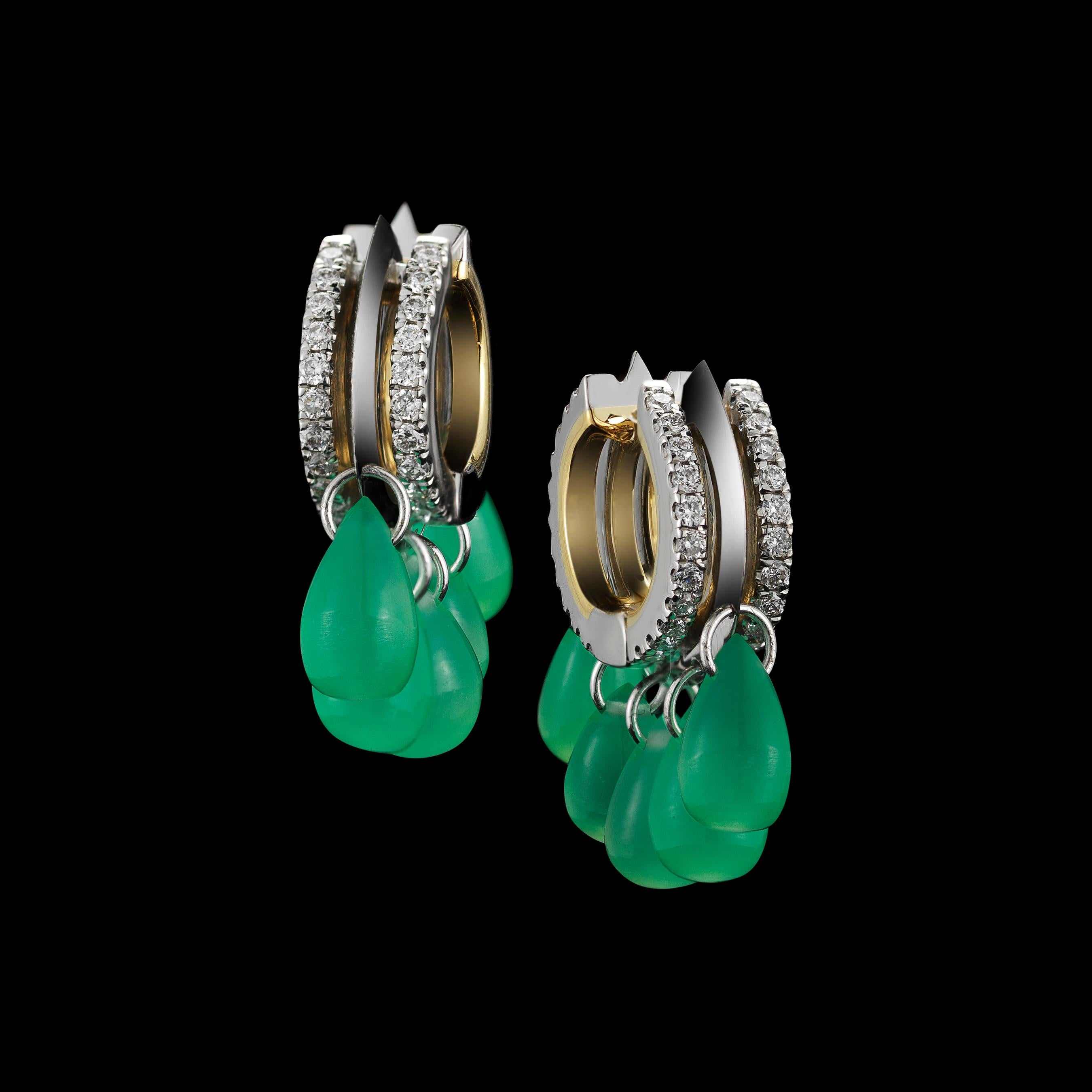 Alexandra Mor Green Chrysoprase Diamond Gold Platinum Hoop Earrings In New Condition For Sale In New York, NY