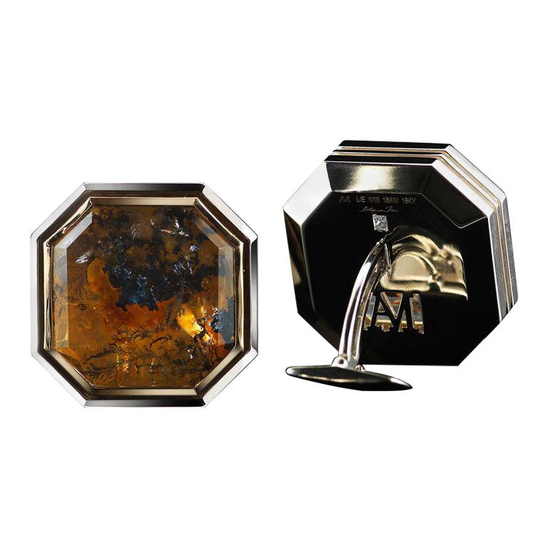 Alexandra Mor Father's Day Dendritic Quartz and Diamond Gold Cufflinks L/E 2/10 For Sale