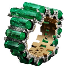 Alexandra Mor One of a Kind Emeralds and Diamonds Wide Eternity Band