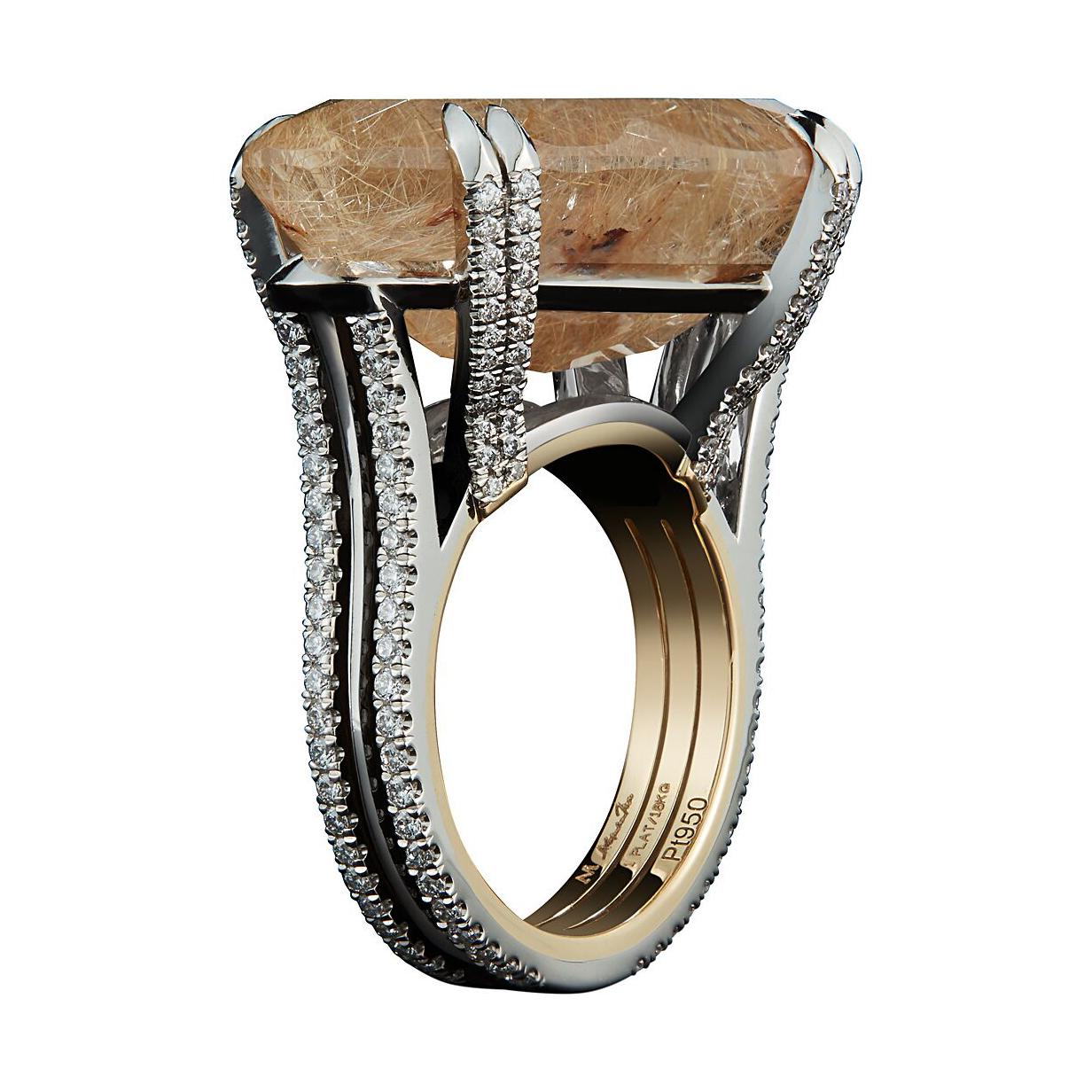 Alexandra Mor Oval Cut Quartz Cabochon and Diamond Ring For Sale