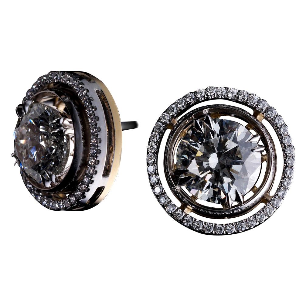 Alexandra Mor Round Diamond Studs with Diamond Earring Jackets For Sale