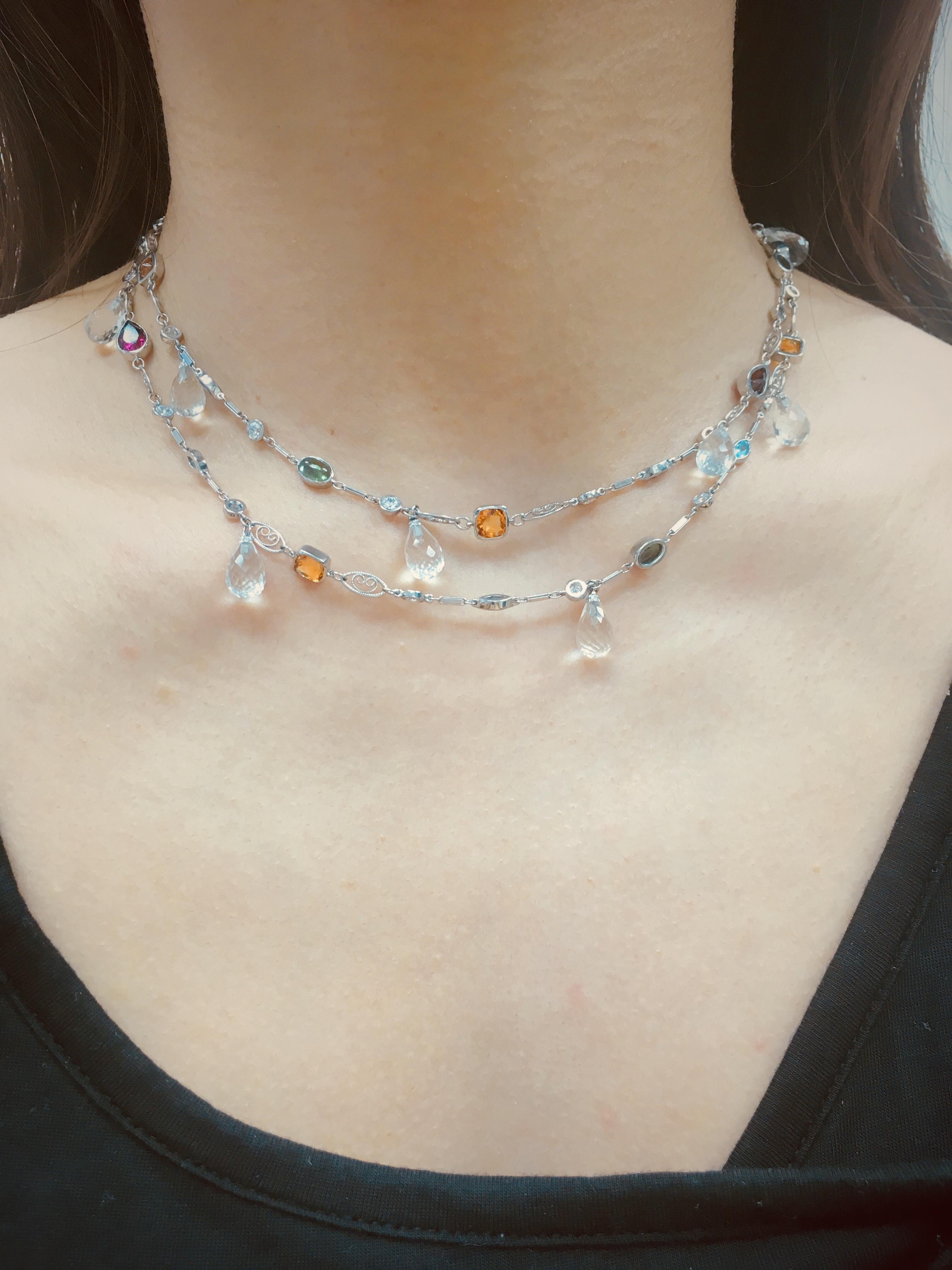Contemporary Alexandra Mor Sautoir Necklace with Color Gemstone, Diamond and White Briolette
