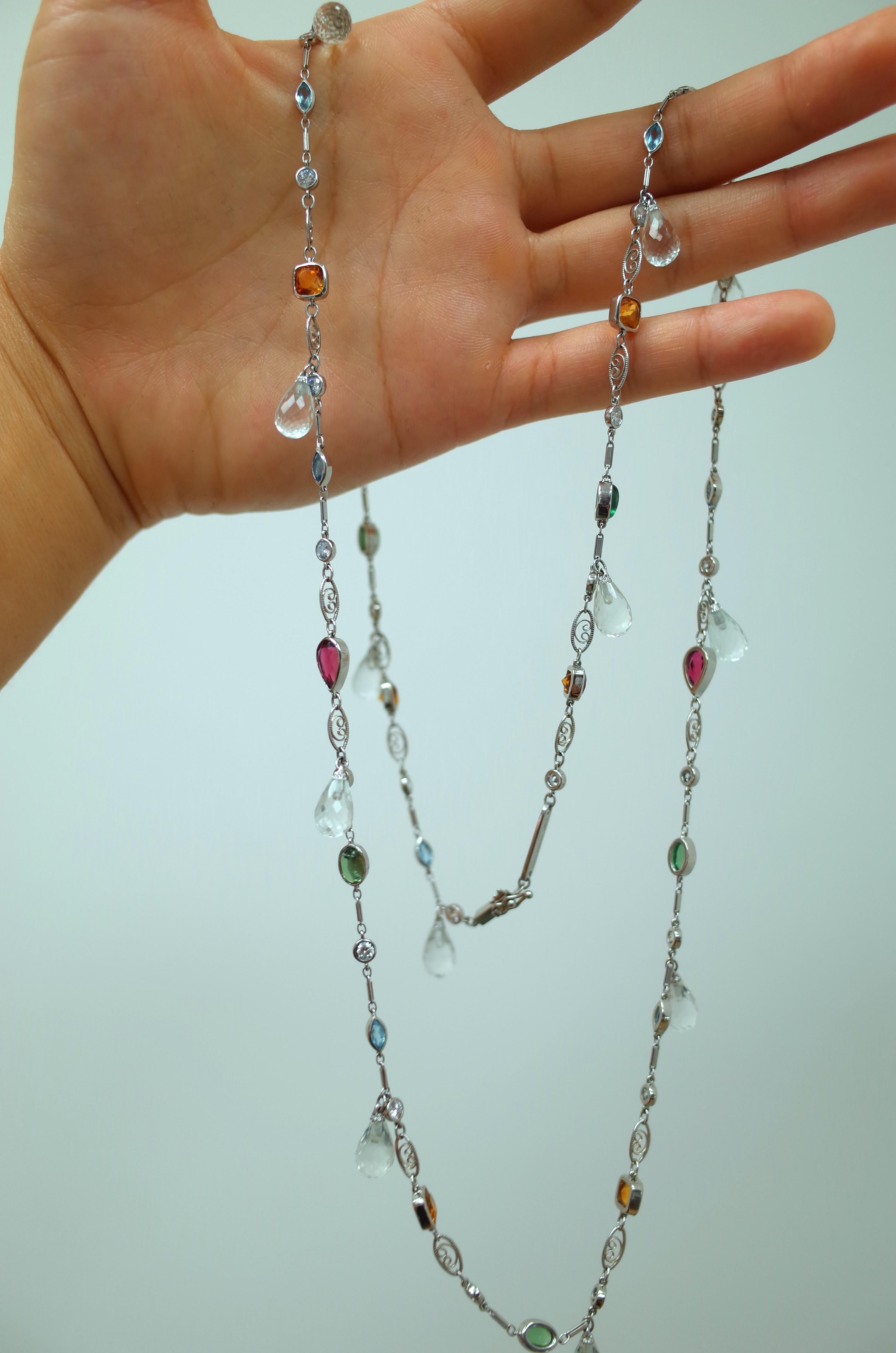 Alexandra Mor Sautoir Necklace with Color Gemstone, Diamond and White Briolette In New Condition In New York, NY