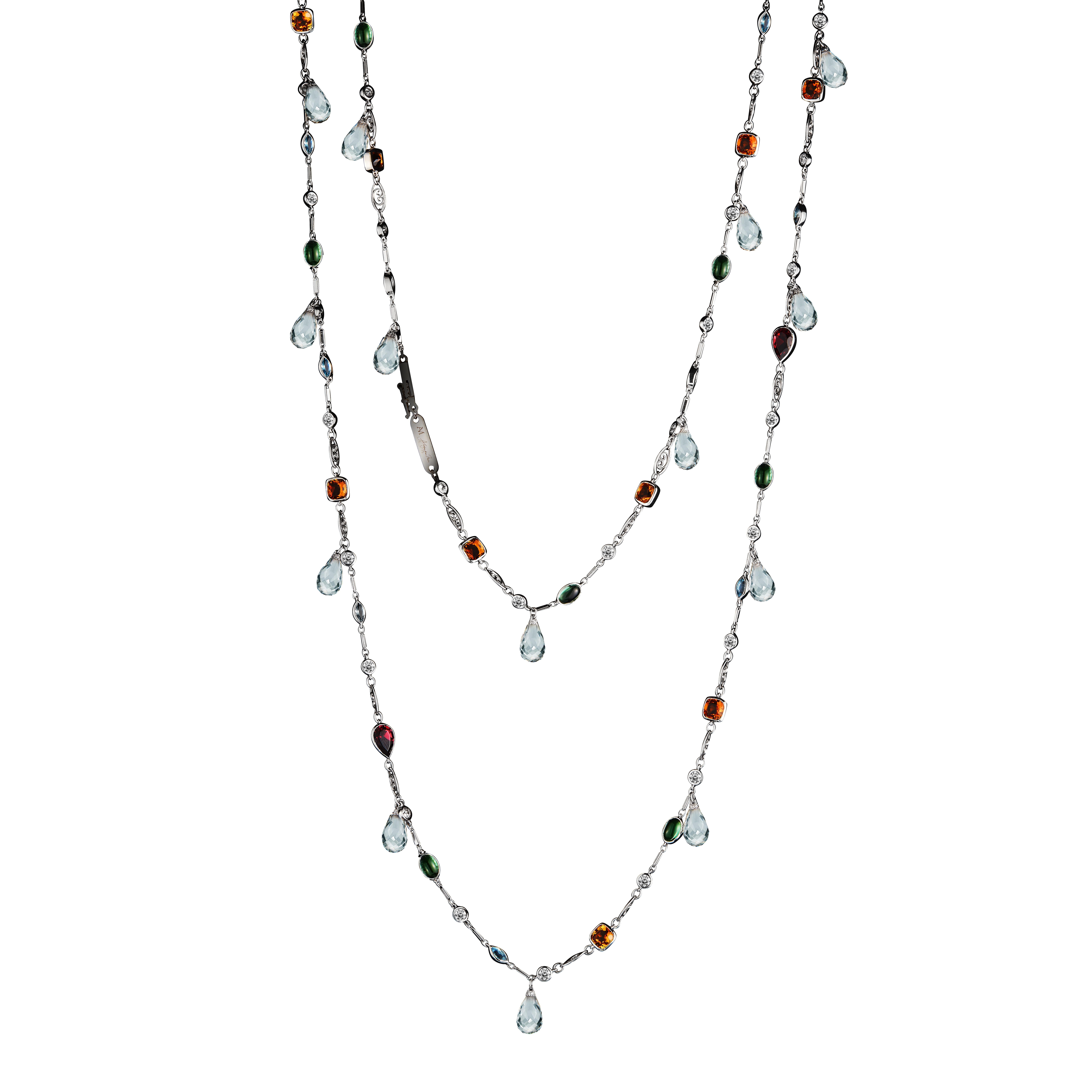 Alexandra Mor Sautoir Necklace with Color Gemstone, Diamond and White Briolette