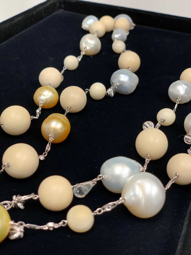 Round Cut Alexandra Mor Tagua and South Sea Pearl Sautoir Necklace For Sale
