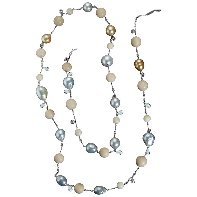 Alexandra Mor Tagua and South Sea Pearl Sautoir Necklace For Sale