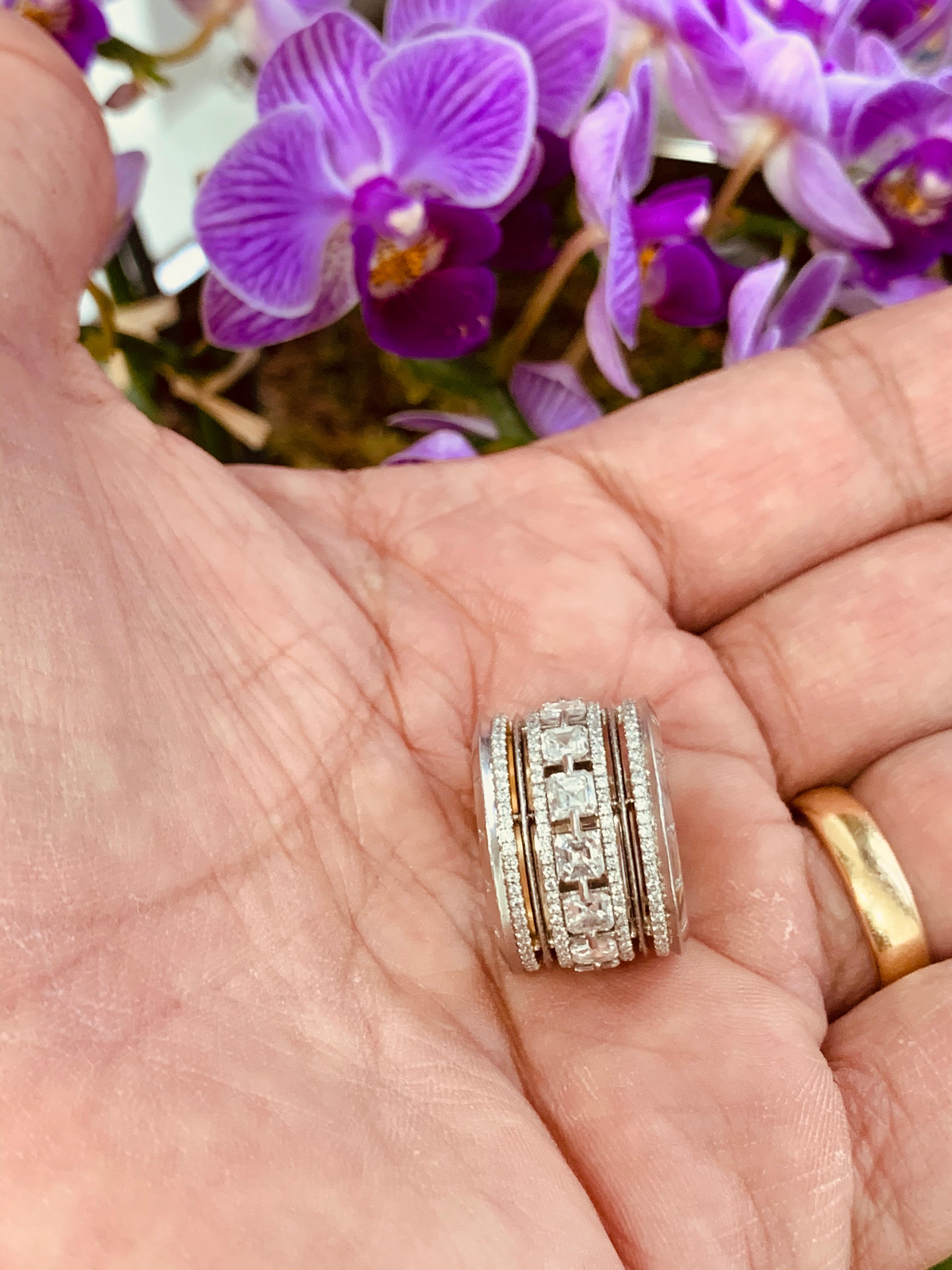 Asscher Cut Alexandra Mor Wide Asscher-Cut Diamond Platinum Eternity Band Ring For Sale