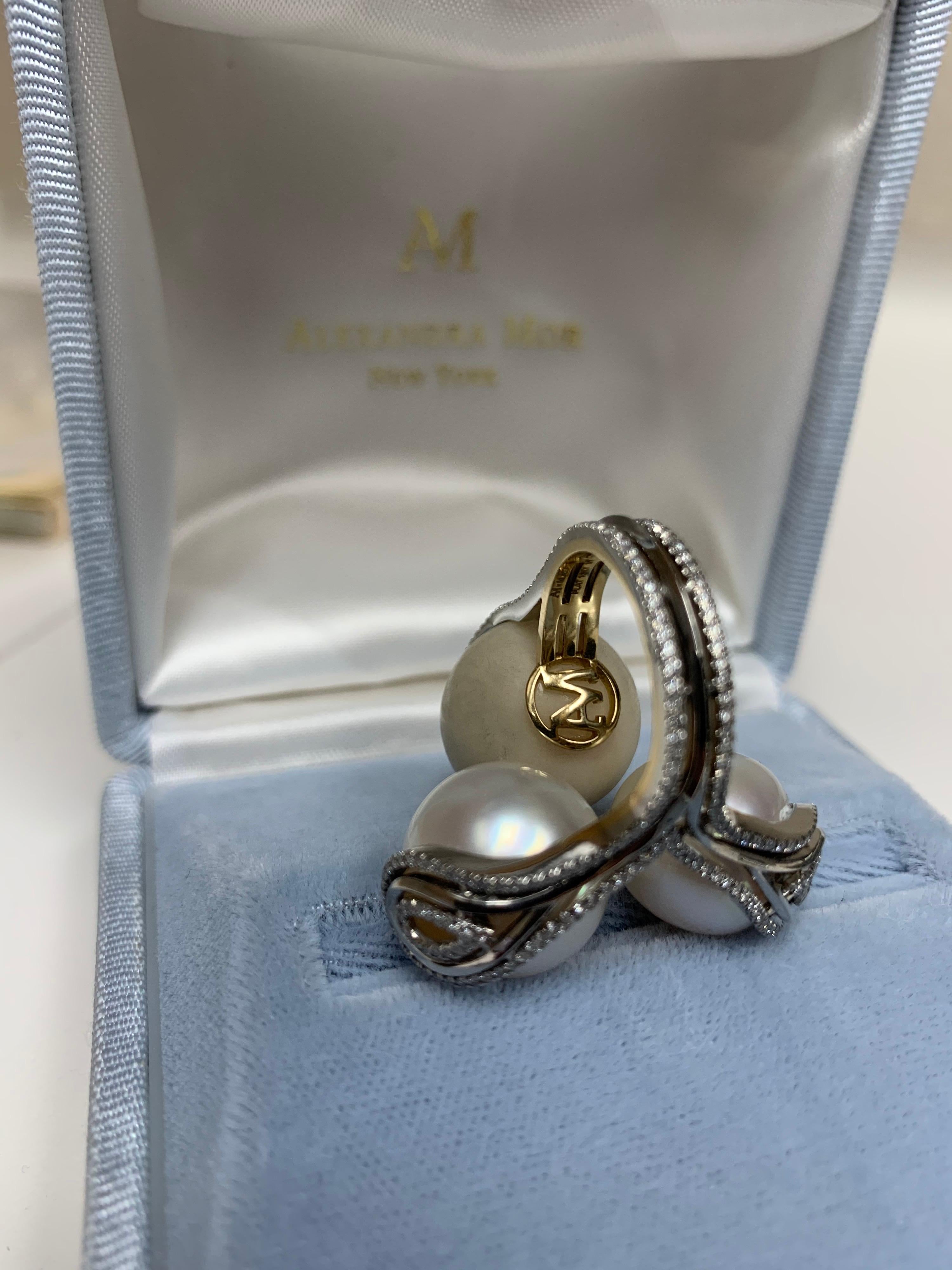 Contemporary Alexandra Mor Wild Tagua-Seed, Pearl and Diamond Sphere Ring For Sale