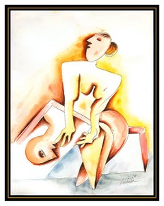 Alexandra Nechita Original Watercolor Painting Cubism Portrait Signed Framed Art