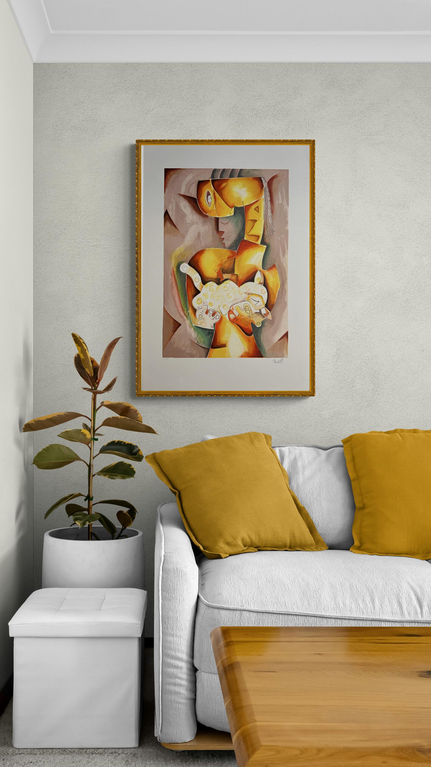 Alexandra Nechita 1998 Soft Velvet Cat Signed Limited Edition Lithograph For Sale 1
