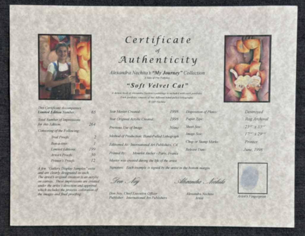 Alexandra Nechita 1998 Soft Velvet Cat Signed Limited Edition Lithograph For Sale 4