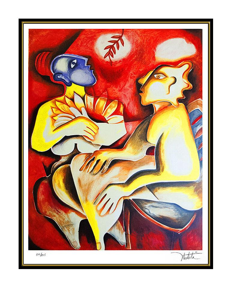 Alexandra Nechita Large Original Lithograph Signed Cubism Portrait Picasso Art For Sale 1