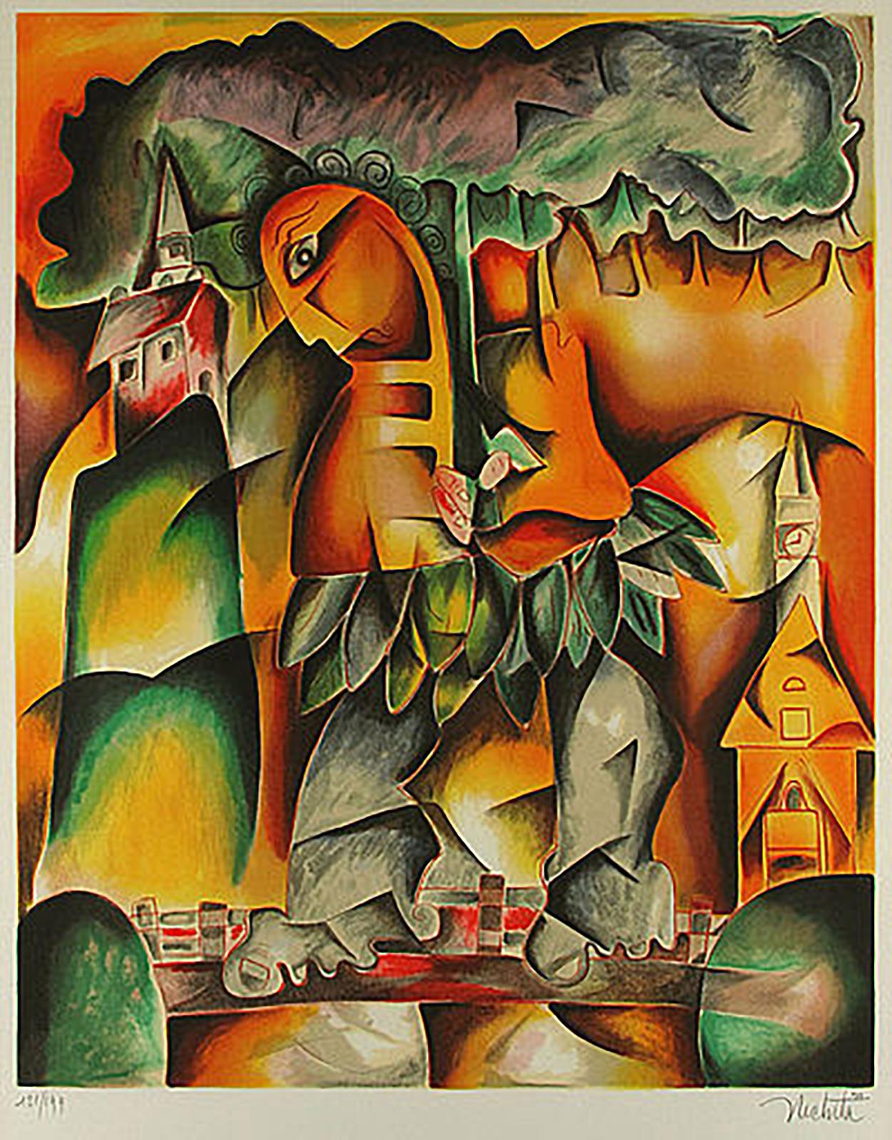 "Miss Maui" Lithograph on Paper Signed Contemporary Art Cubism - Print by Alexandra Nechita