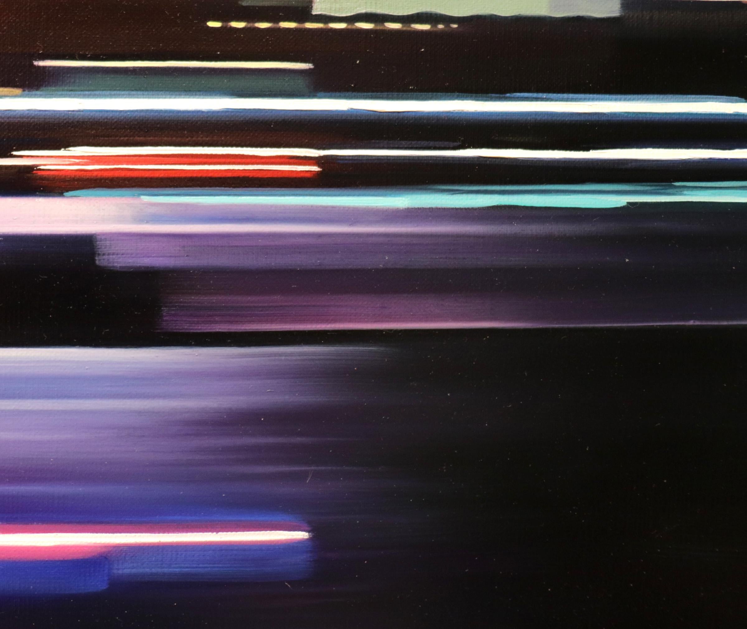 BLUR 2, BLUR TRANSIENTE - Realismo - Paisaje urbano - Luces en movimiento - Landscape Painting Negro de Alexandra Pacula