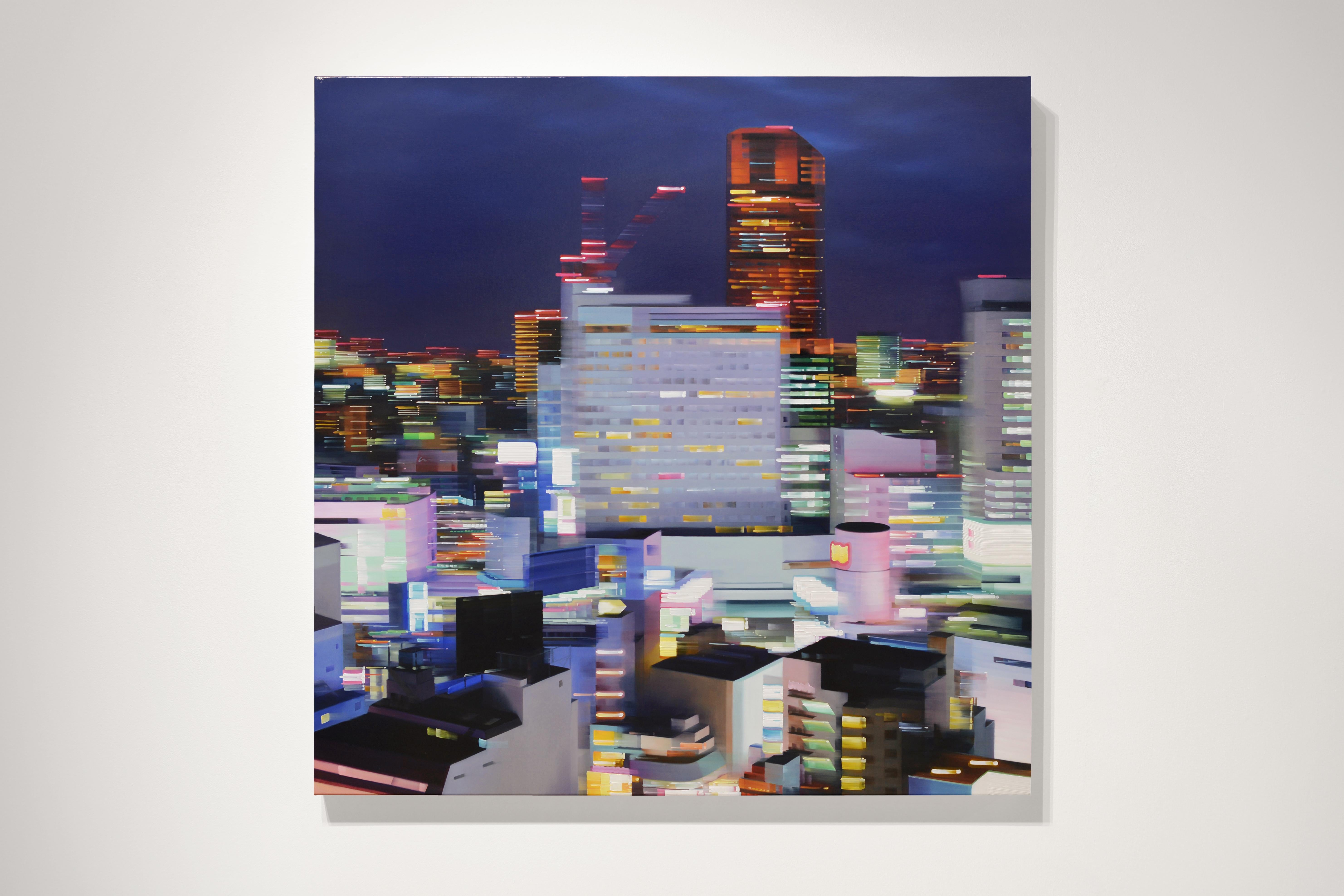 DIGITAL - Contemporary Tokyo Cityscape / Urban Lights / Realism - Painting by Alexandra Pacula
