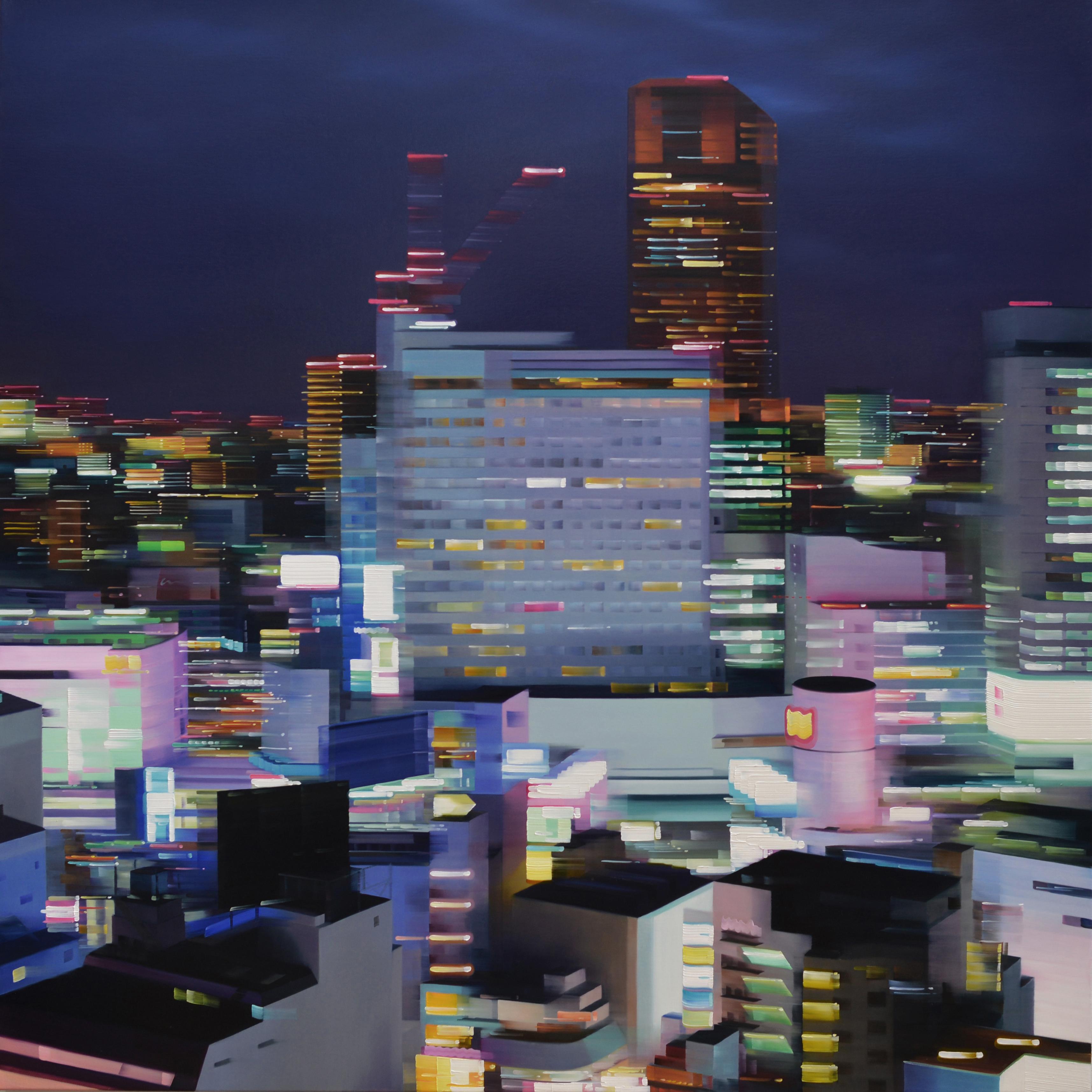 Landscape Painting Alexandra Pacula - DIGITAL - Paysage urbain contemporain de Tokyo / Lumières urbaines / Réalisme