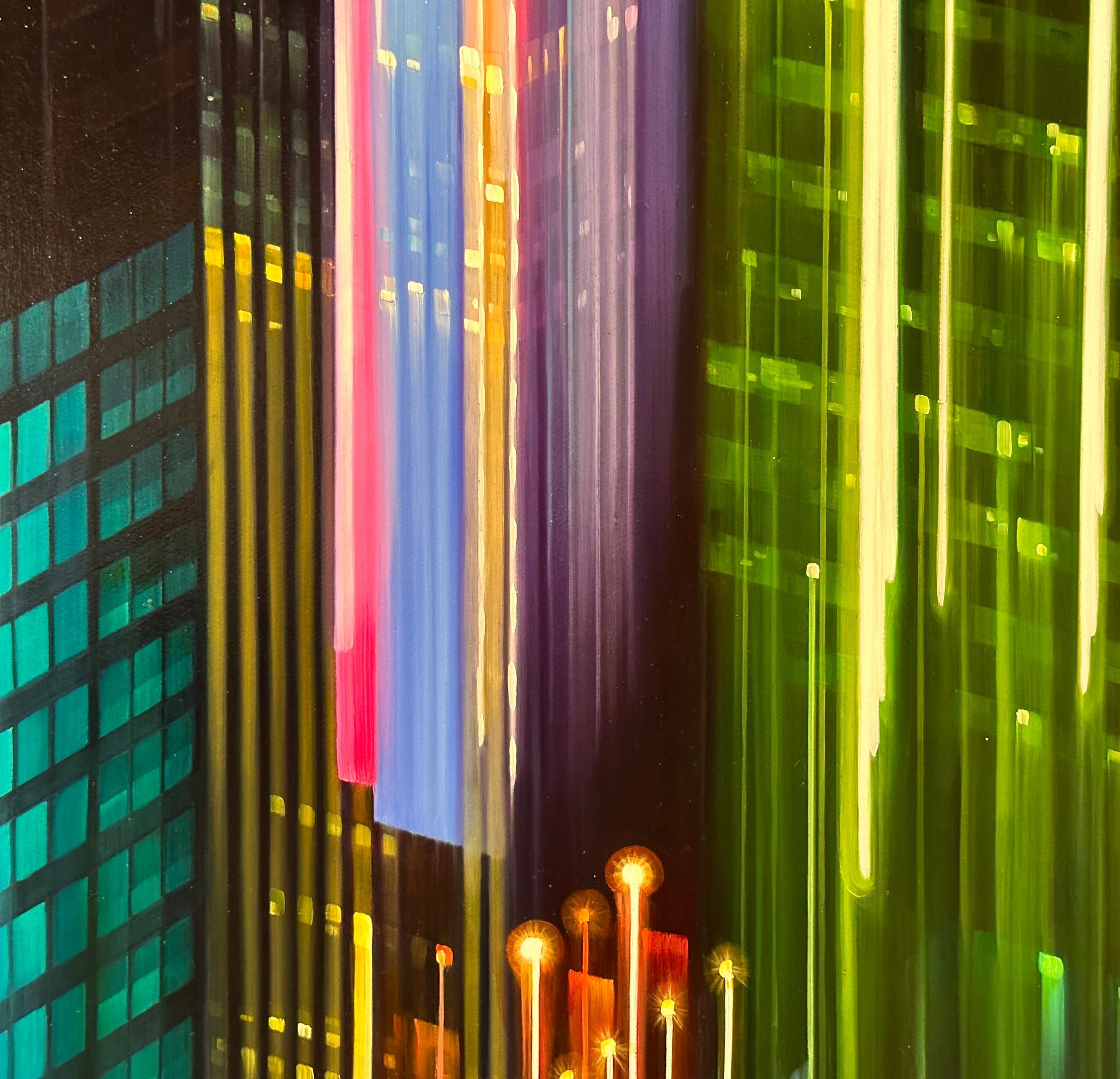 ELECTRIC TRAILS - Contemporary Realism / Cityscape / Lights For Sale 3