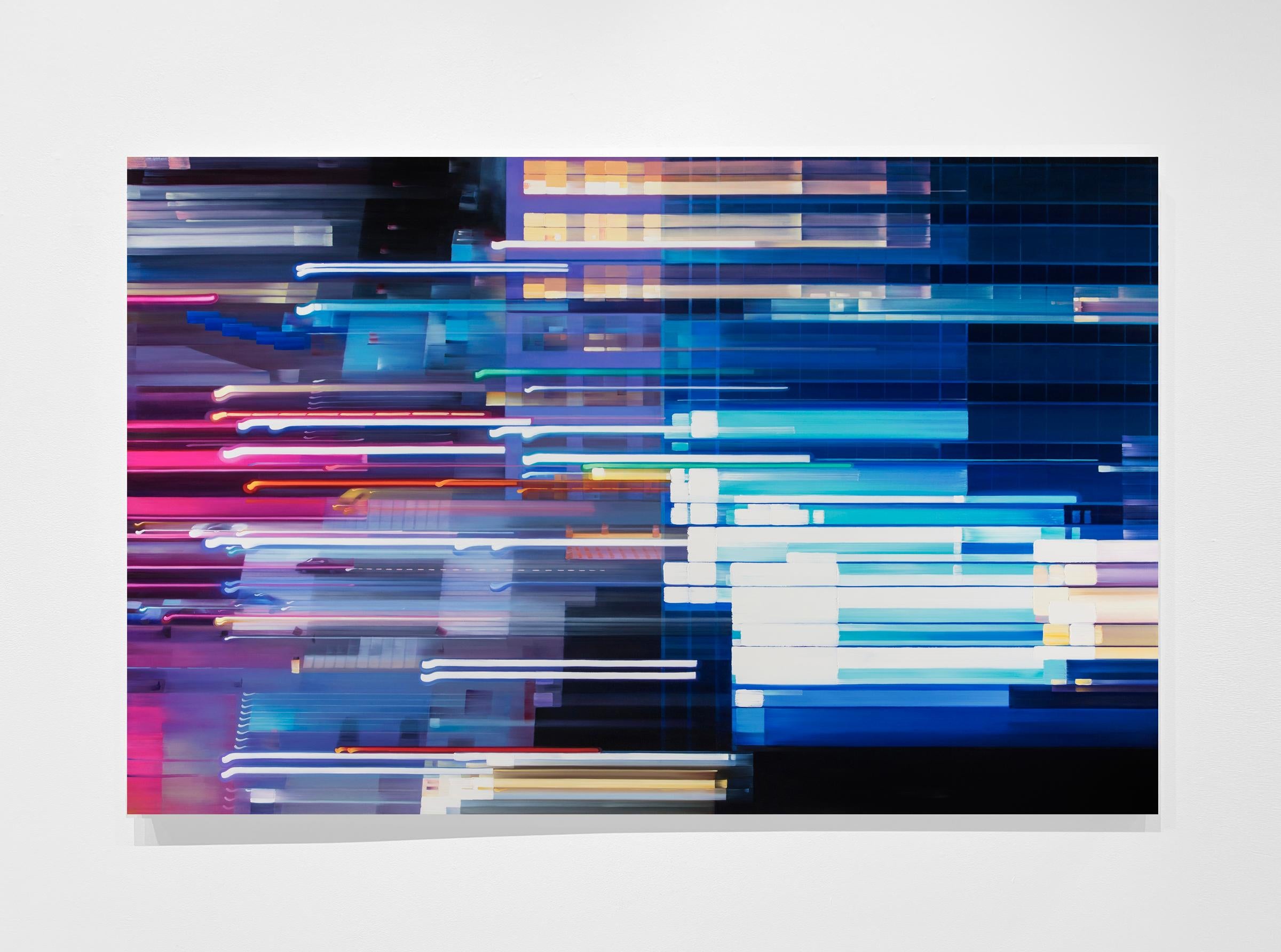 MOVIMIENTO LINEAL II - Luces de neón / Paisaje urbano contemporáneo / Nueva York - Painting de Alexandra Pacula