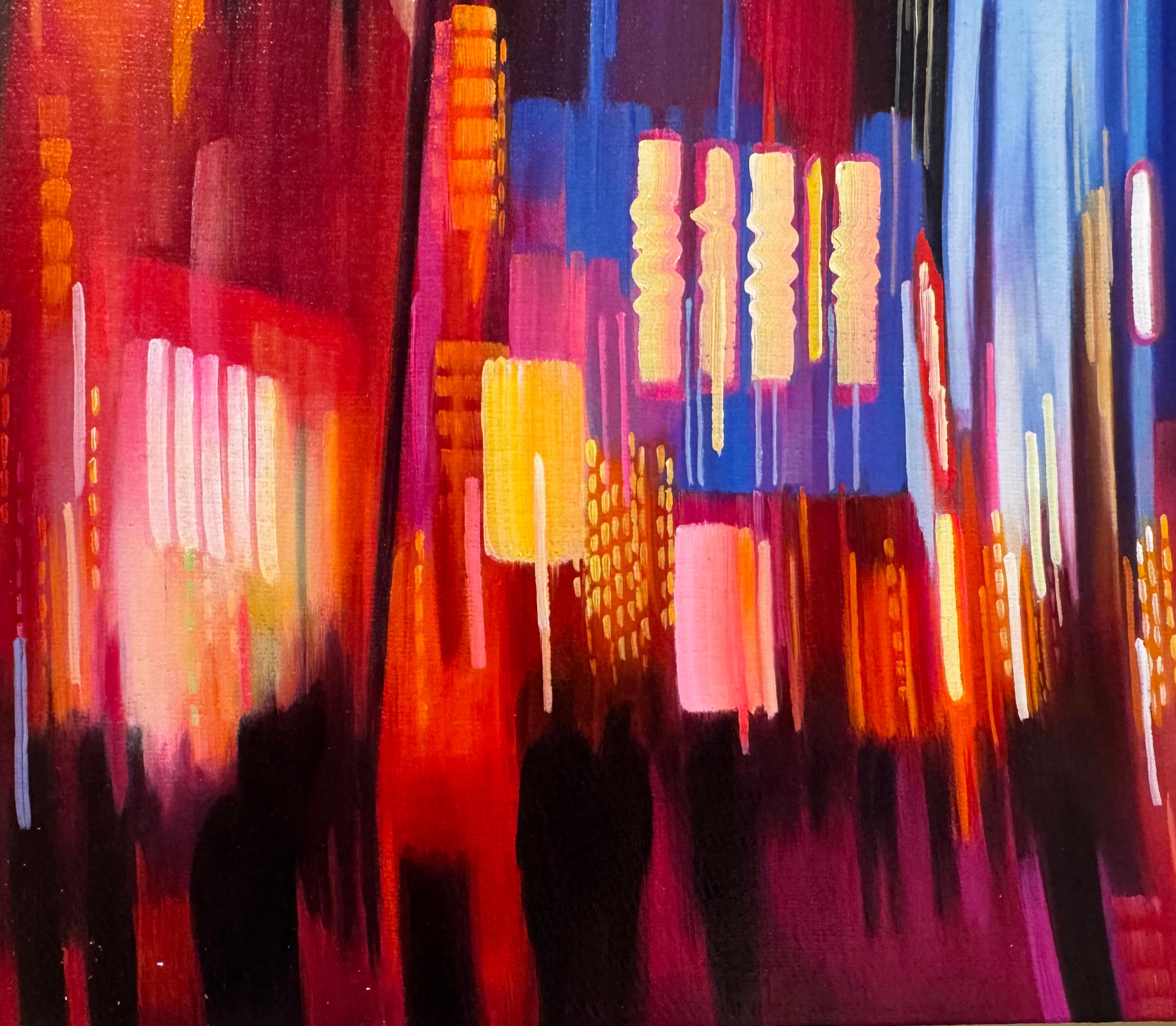 OFF AXIS - Ciudad de Nueva York / Paisaje urbano / Realismo / Color / Ciudad abstracta - Landscape Painting Púrpura de Alexandra Pacula