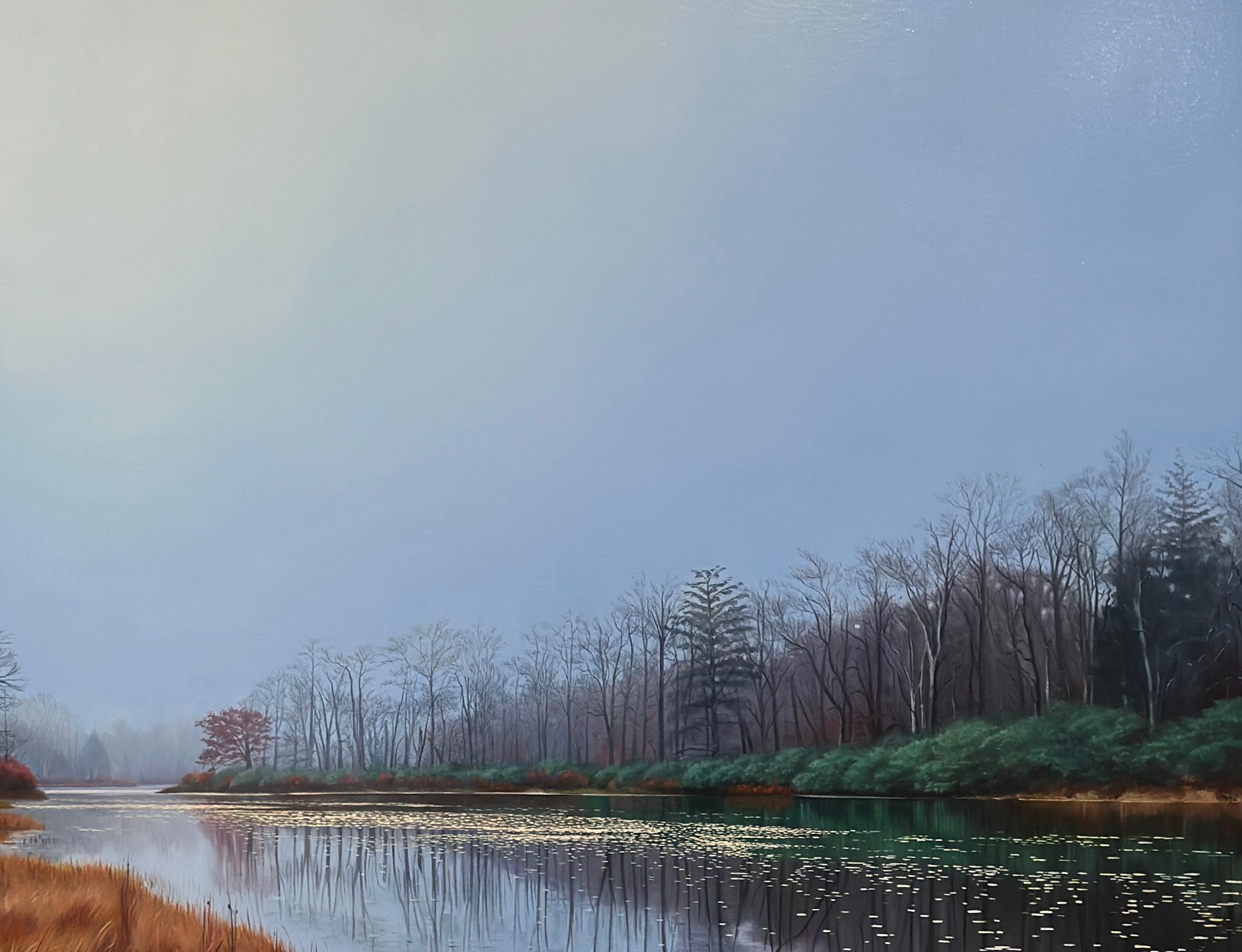 PROMISED LAND - Landscape / Realism / Natural World / Reflections - Gray Landscape Painting by Alexandra Pacula