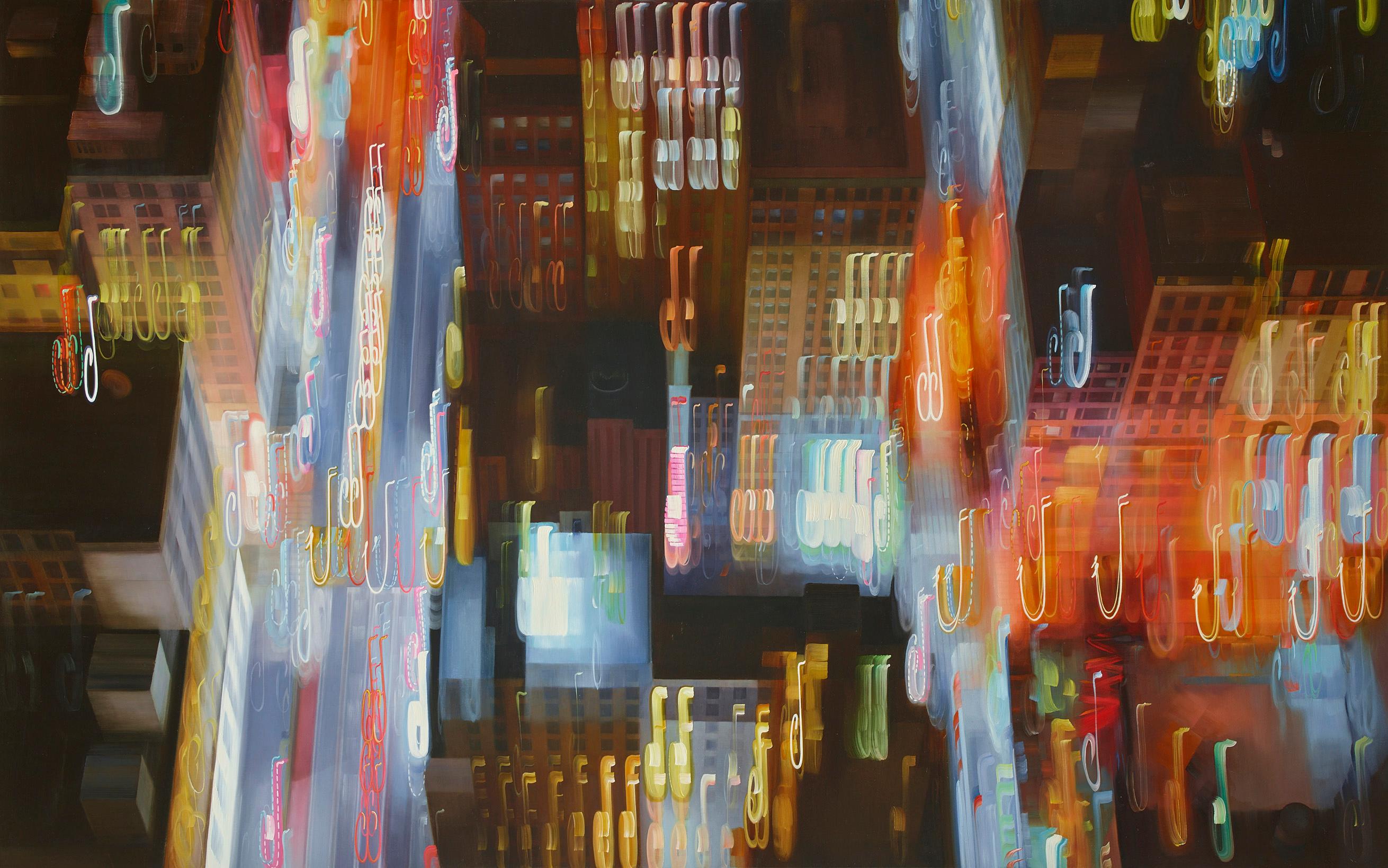 Alexandra Pacula Landscape Painting - URBAN MELODY - Contemporary Cityscape / New York City at Night