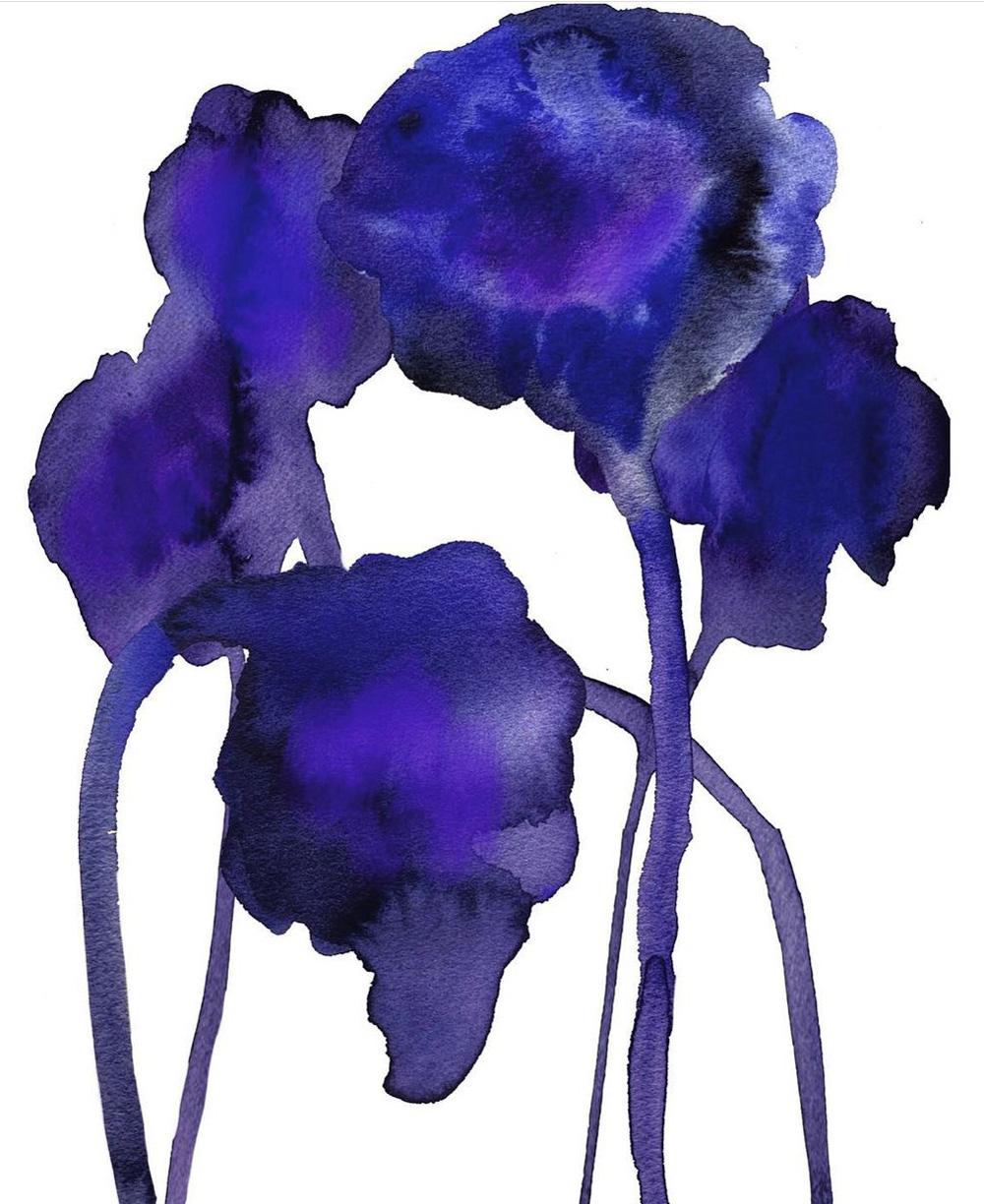 Blaue Blumen  – Print von Alexandra Penney