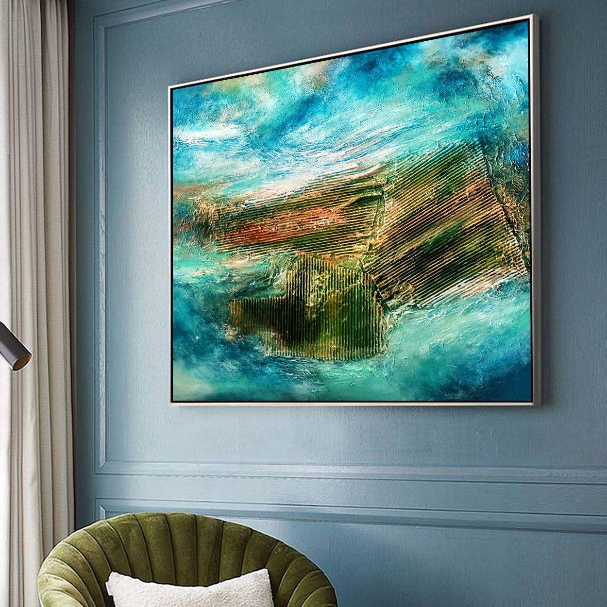 Acrylic on canvas, Texture,100x100x2cm  Ships Ready to hang  Medium: High Quality Acrylic colors, High gloss Varnish,  This painting is made on high quality gallery wrapped canvas with no visible staples .The sides are finished and painted.  High