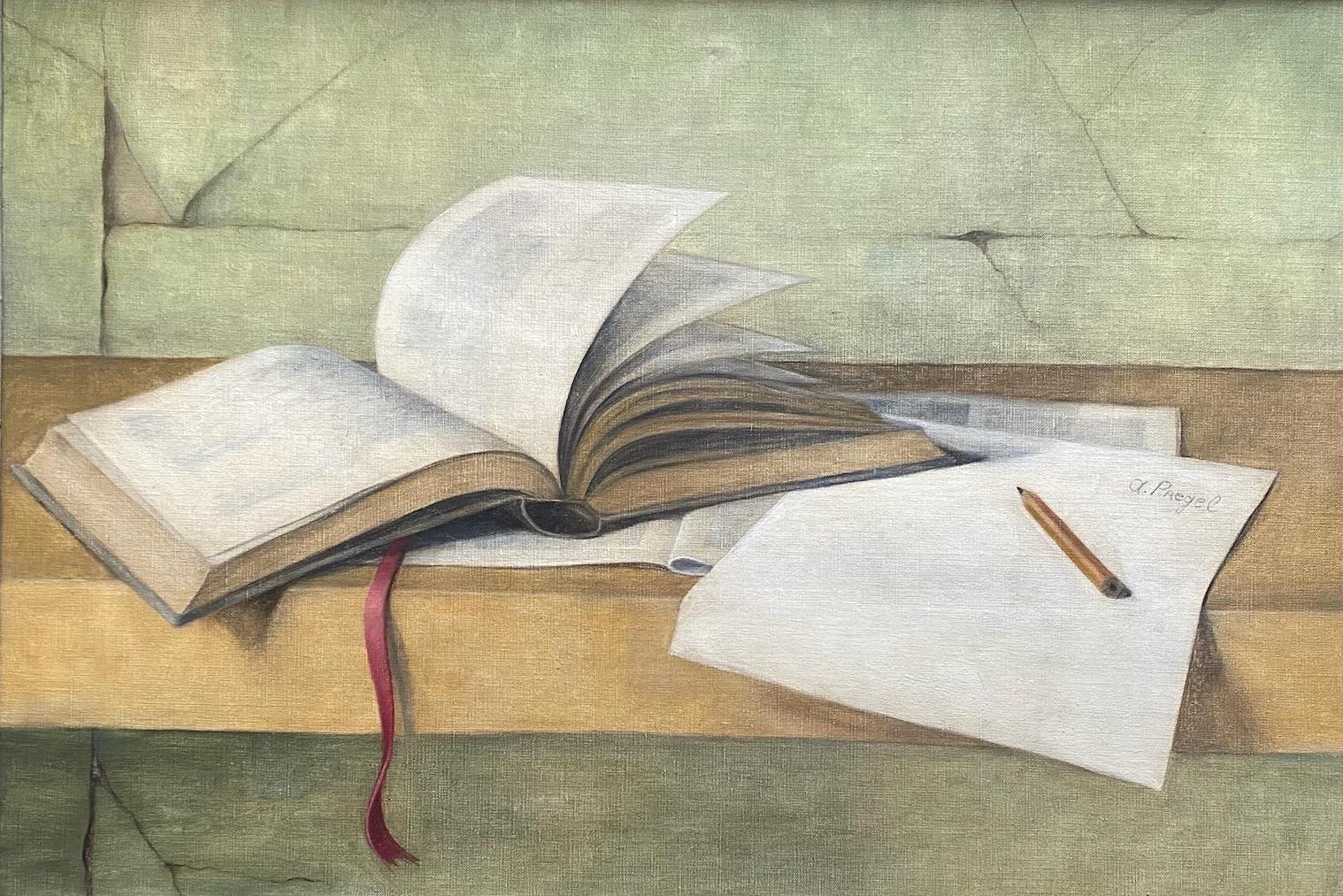 La pagina bianca: Donna artista modernista americana dell'Avant Garde, natura morta cubista - Painting di Alexandra Pregel