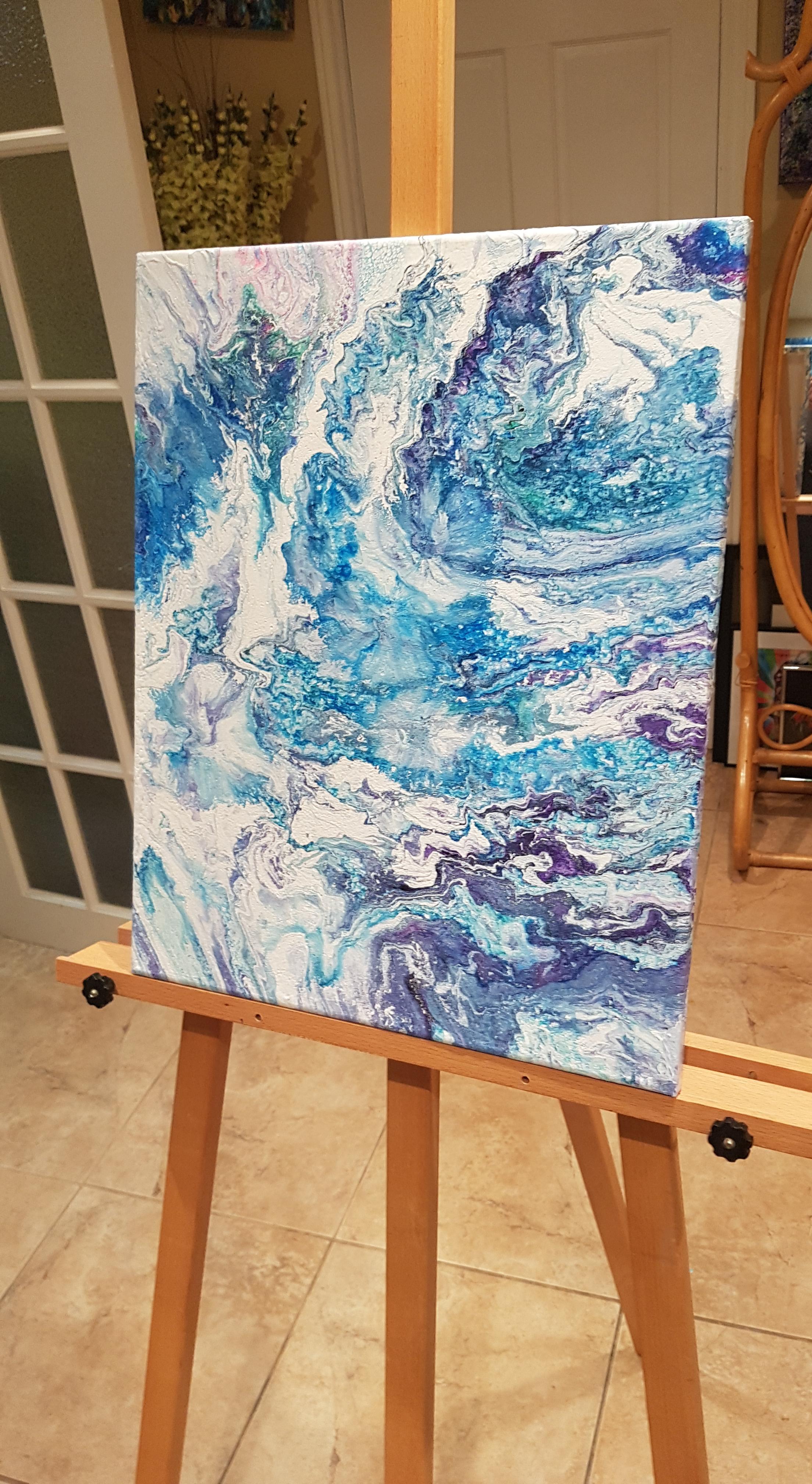 Celestial Waves, Himmelblaues Raumgemälde, Gemälde, Acryl auf Leinwand (Blau), Abstract Painting, von Alexandra Romano