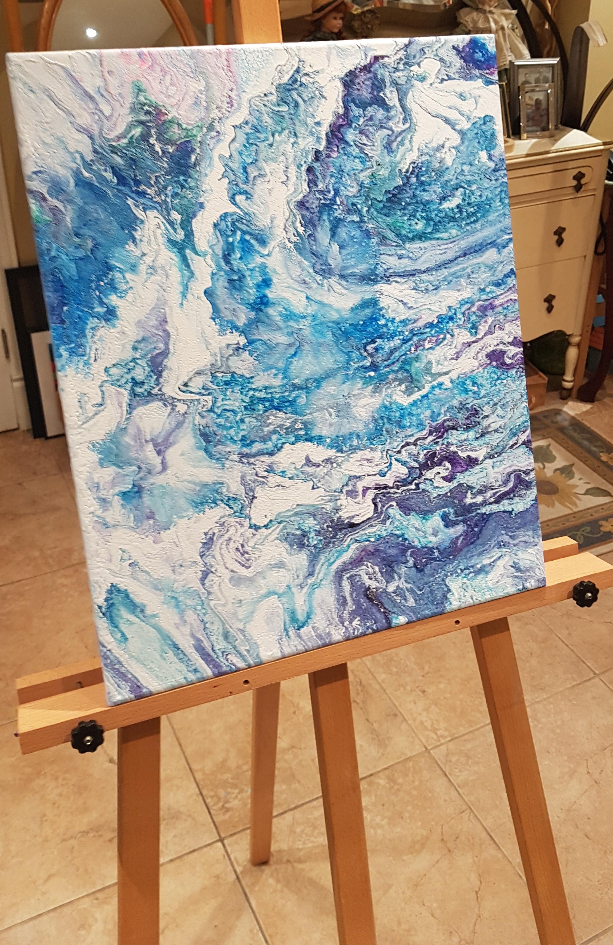Celestial Waves, Himmelblaues Raumgemälde, Gemälde, Acryl auf Leinwand – Painting von Alexandra Romano