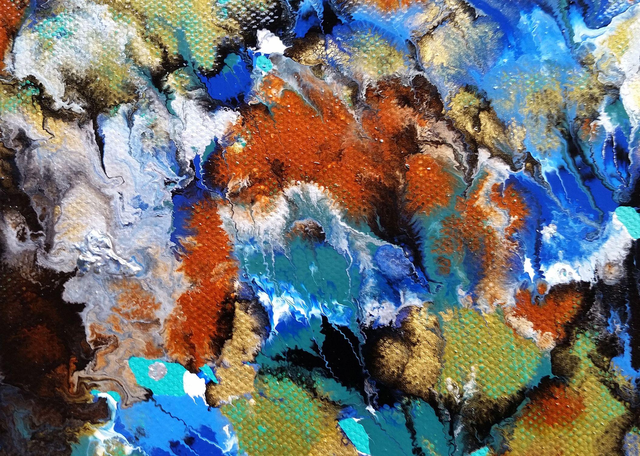 Fluid Ocean, Mixed Media on Canvas - Abstract Expressionist Mixed Media Art by Alexandra Romano