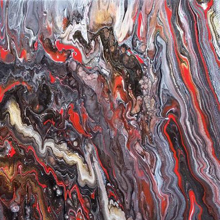 Hell Cave - Gray Abstract Painting by Alexandra Romano