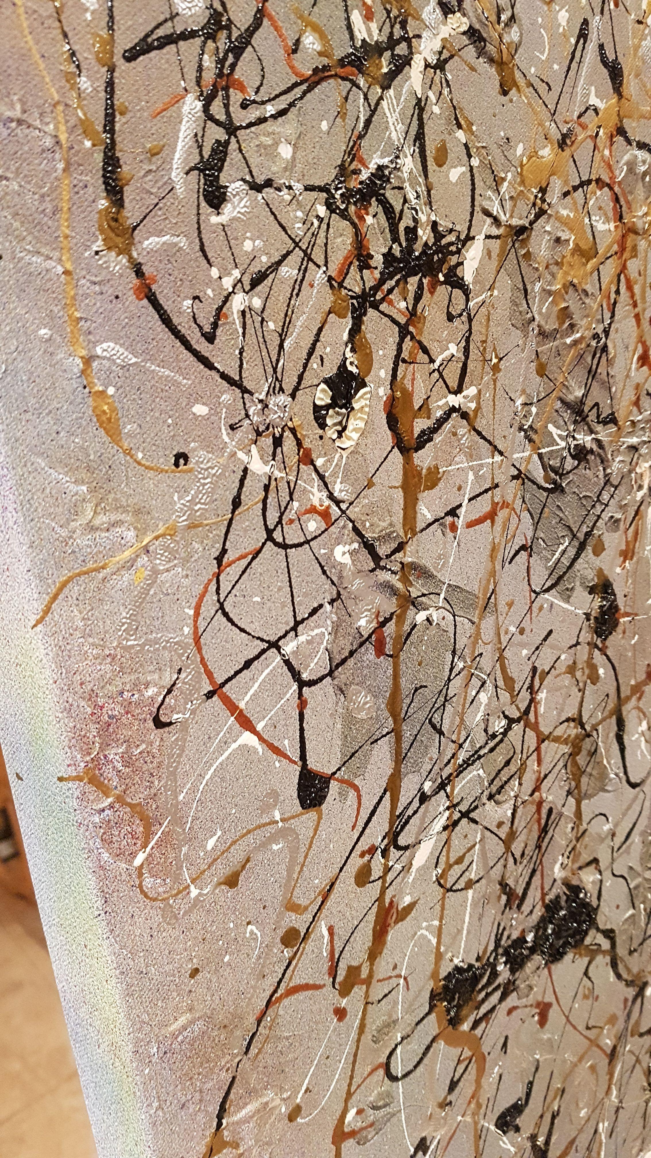 Musical Abstractions is an expressive large statement piece with a sophisticated style and elegant colour scheme comprised of metallic silver, gold, bronze, brass, and cool greys.    Unique mixed-media painting that was inspired by the freeing