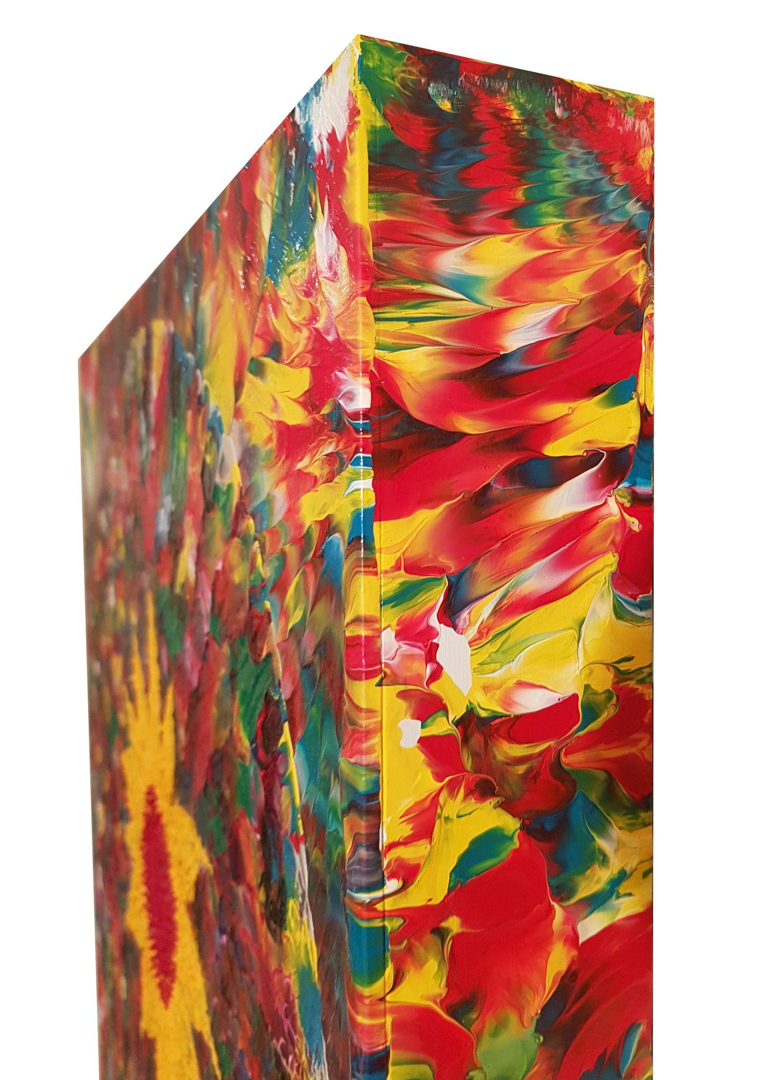 Psychedelic Sunflower, Mixed Media on Wood Panel - Abstract Mixed Media Art by Alexandra Romano